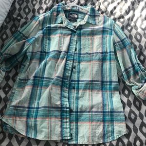 Plaid teal north face shirt